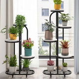 Round Faux Marble Tray Arched Plant Stand with Wheels Image - 4