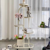 Round Faux Marble Tray Arched Plant Stand with Wheels Image - 8
