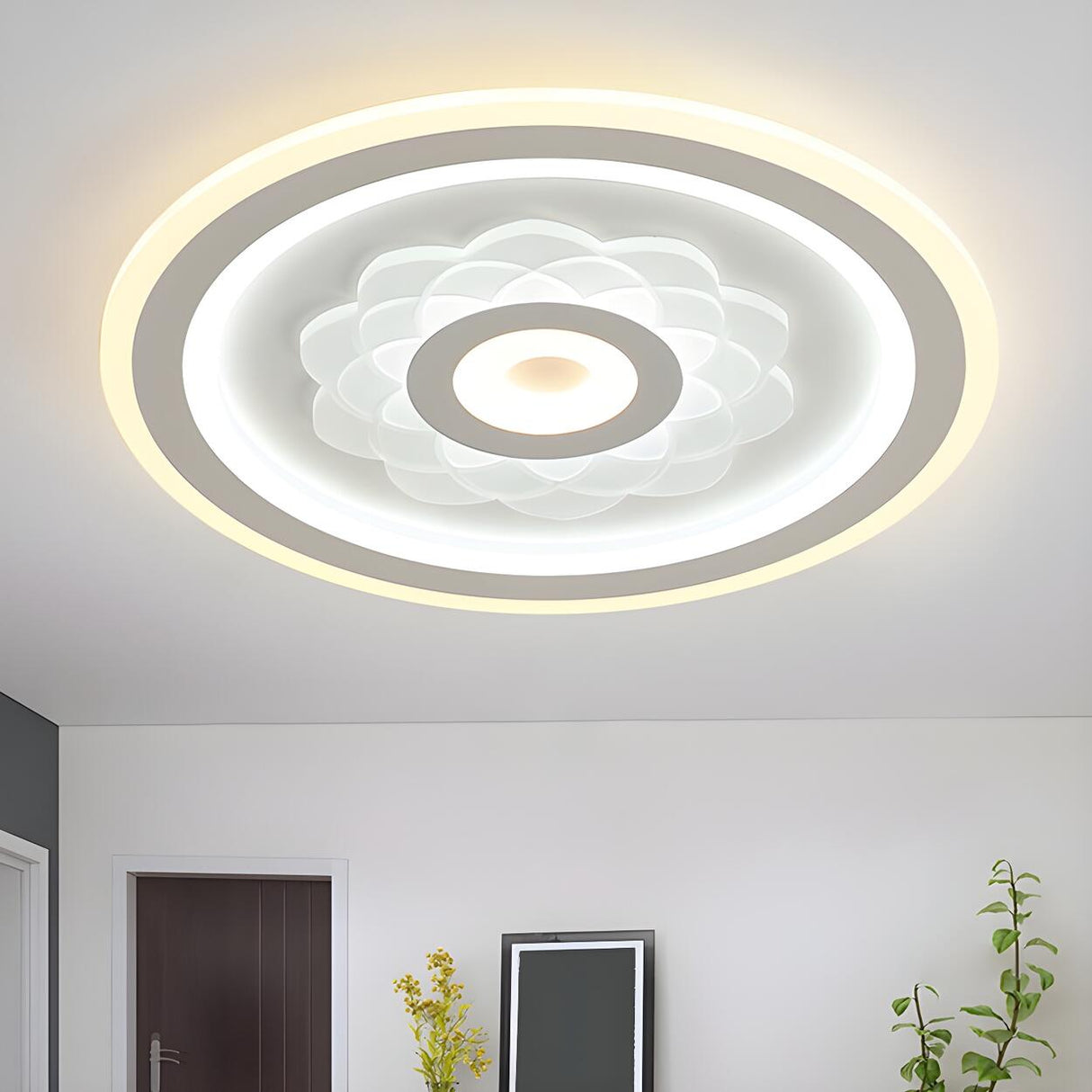 Round Flower Pattern LED Flush Mount Ceiling Light Image - 4