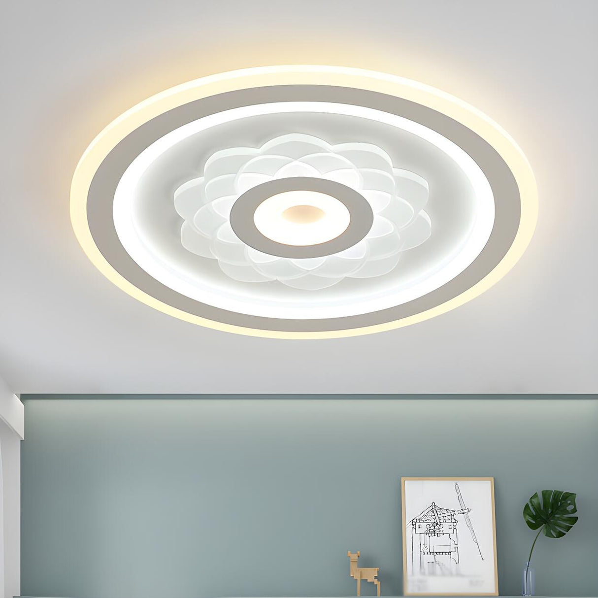 Round Flower Pattern LED Flush Mount Ceiling Light Image - 5