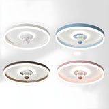 Round Flush Mount Modern Ceiling Fan with LED Light Image - 11