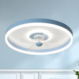 Round Flush Mount Modern Ceiling Fan with LED Light Image - 5