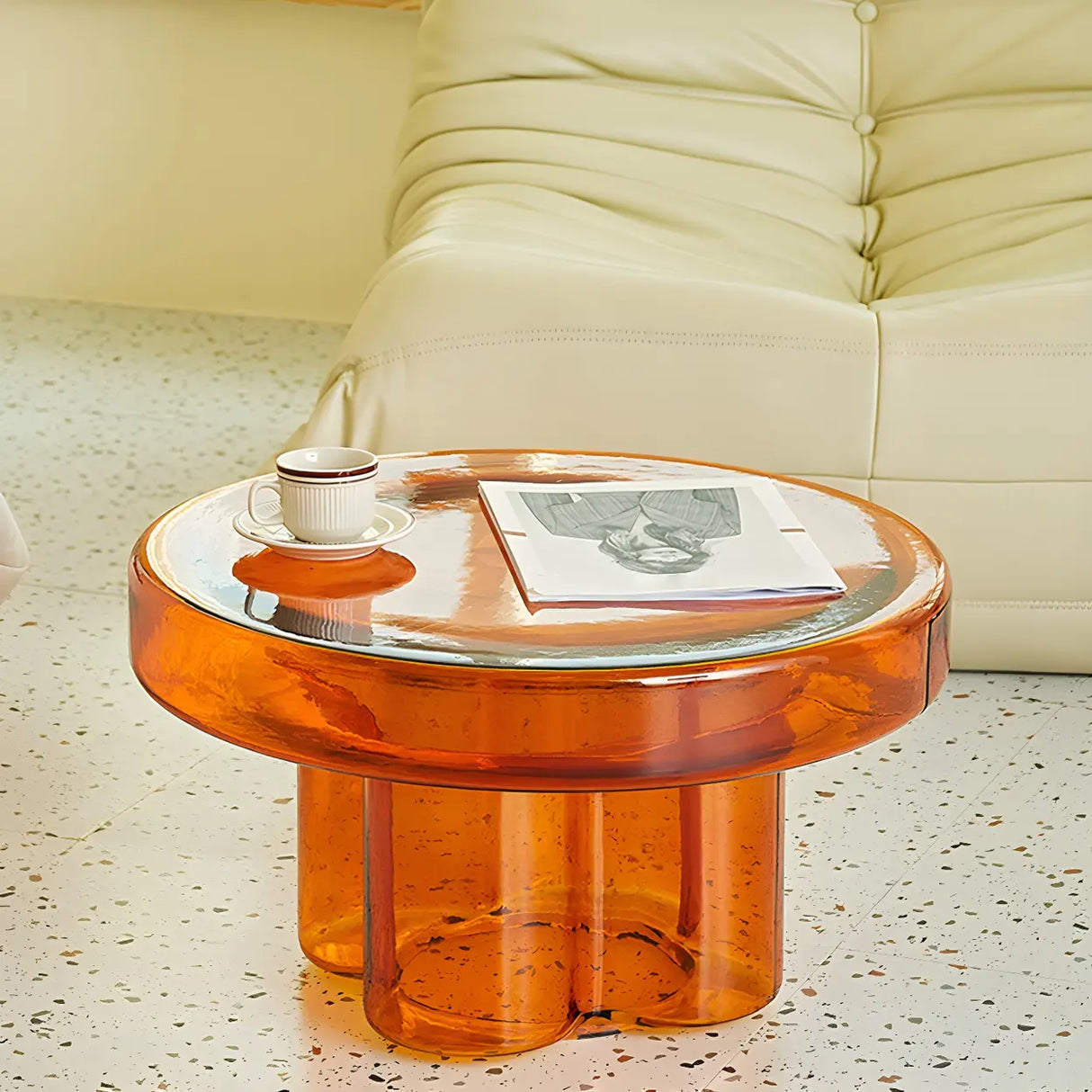 Round Glass Green Decorative Accent Pedestal Side Table Image - 14
