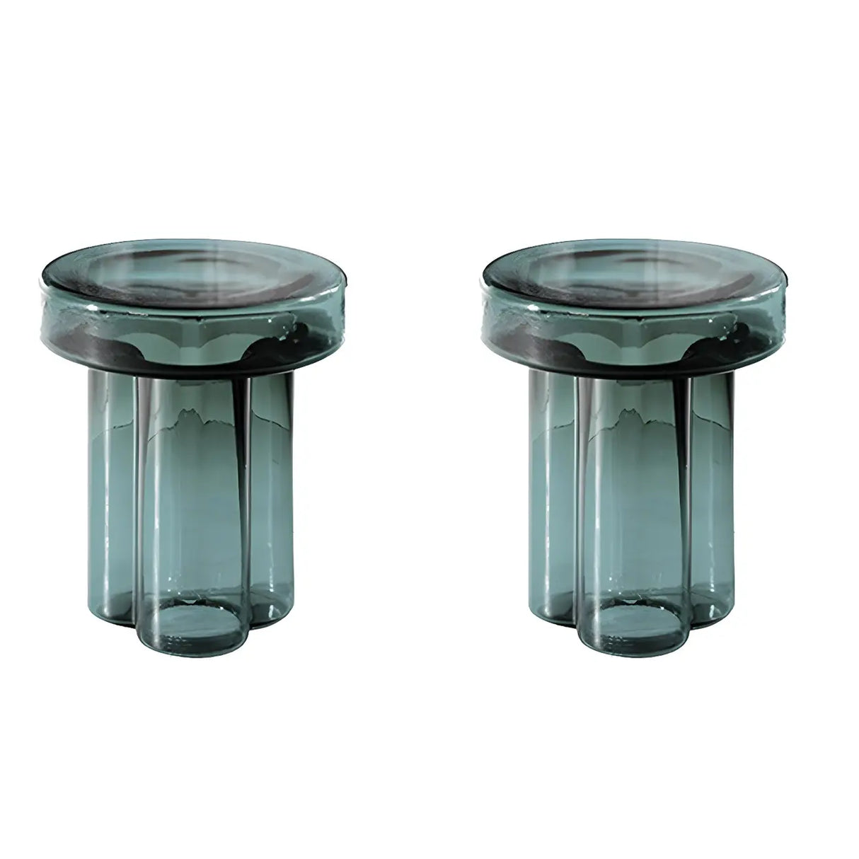 Round Glass Green Decorative Accent Pedestal Side Table Image - 9
