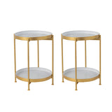 Round Iron Black Tray Top Storage Side Table with Shelf Image - 12