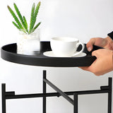 Round Iron Black Tray Top Storage Side Table with Shelf Image - 15