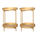 Round Iron Black Tray Top Storage Side Table with Shelf Image - 21