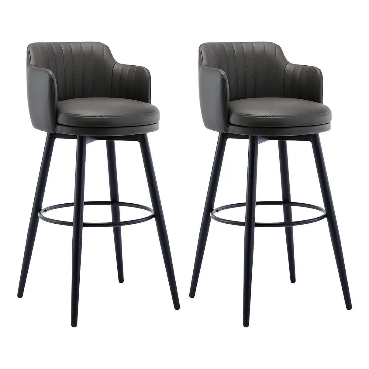 Round Leather Backrest Arm Black Iron Base Bar Stool Image - 14