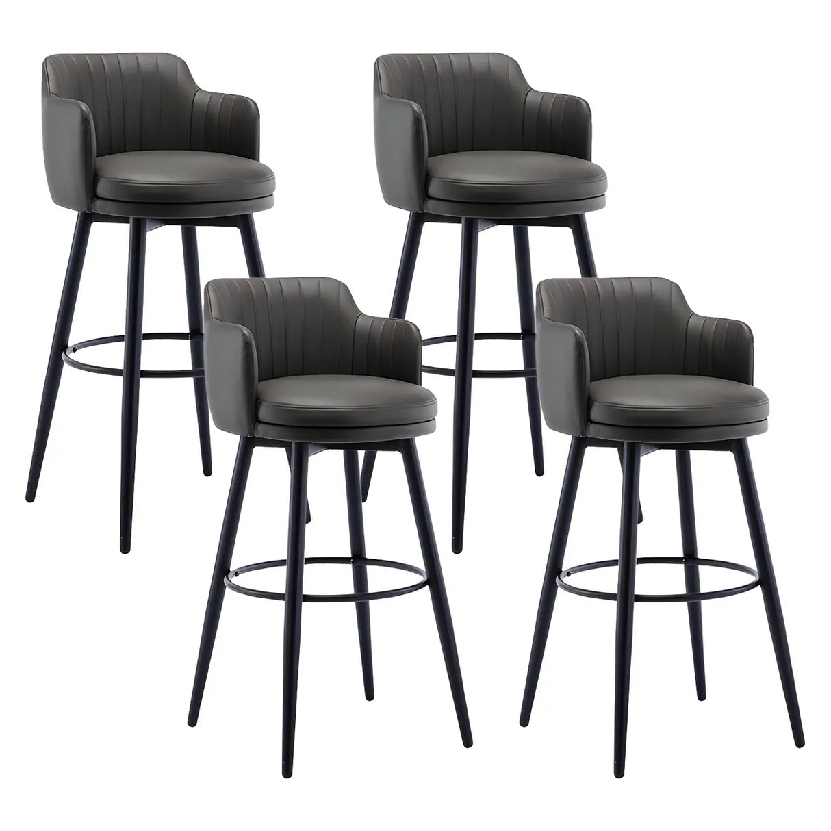 Round Leather Backrest Arm Black Iron Base Bar Stool Image - 16