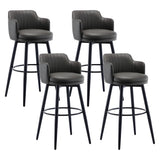 Round Leather Backrest Arm Black Iron Base Bar Stool Image - 16