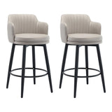 Round Leather Backrest Arm Black Iron Base Bar Stool Image - 17