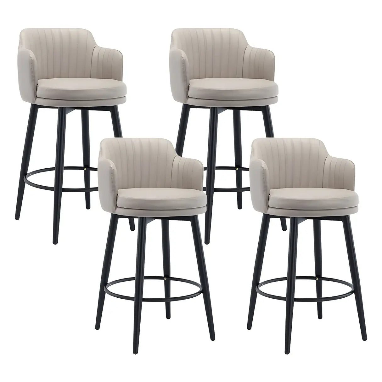 Round Leather Backrest Arm Black Iron Base Bar Stool Image - 18