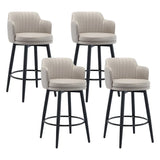 Round Leather Backrest Arm Black Iron Base Bar Stool Image - 18