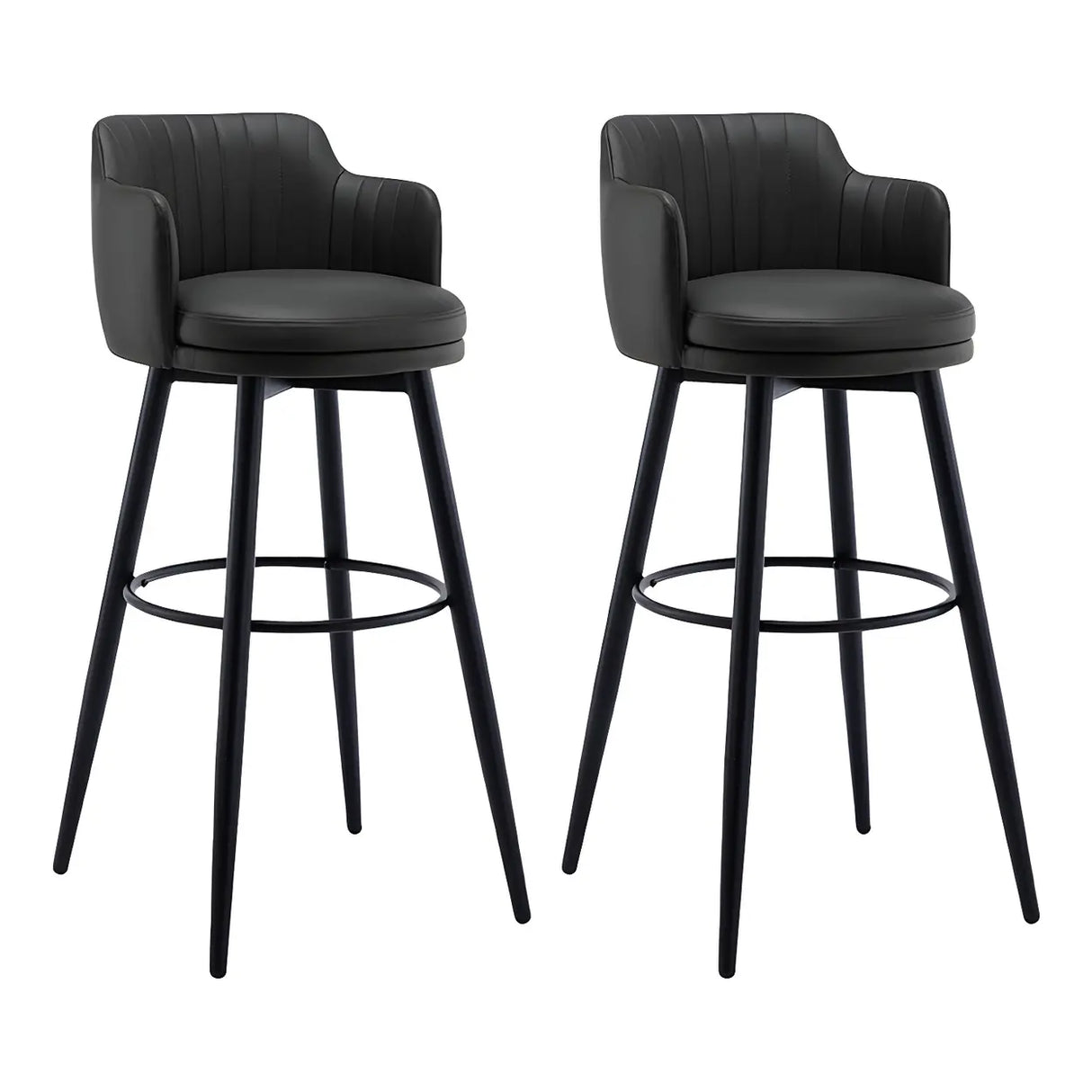 Round Leather Backrest Arm Black Iron Base Bar Stool Image - 21