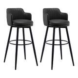 Round Leather Backrest Arm Black Iron Base Bar Stool Image - 21