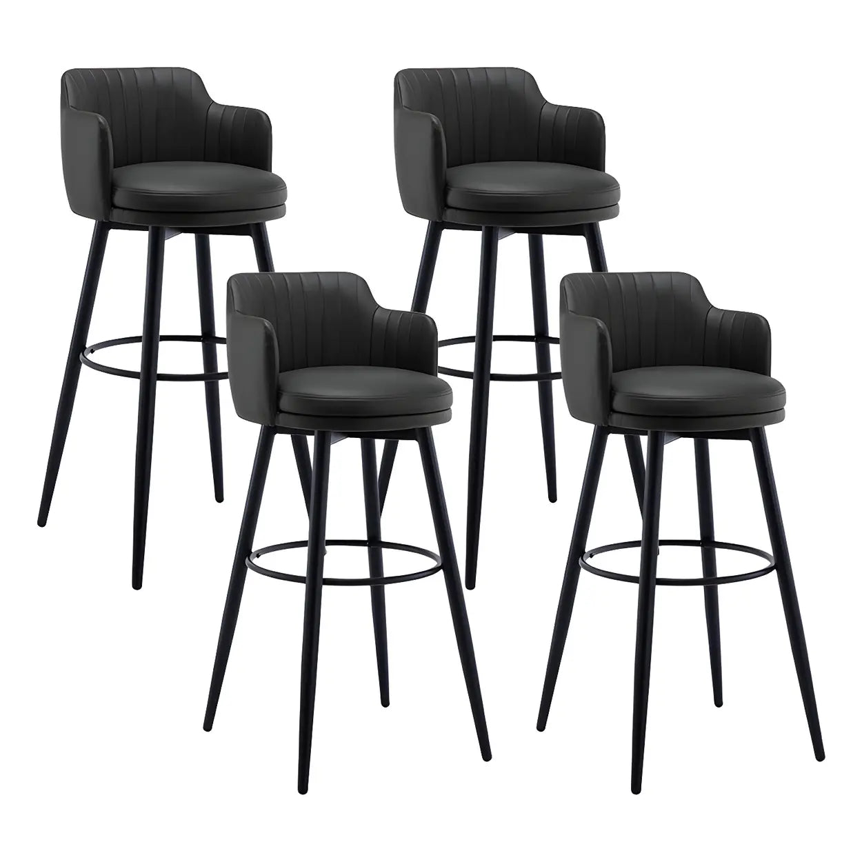 Round Leather Backrest Arm Black Iron Base Bar Stool Image - 22