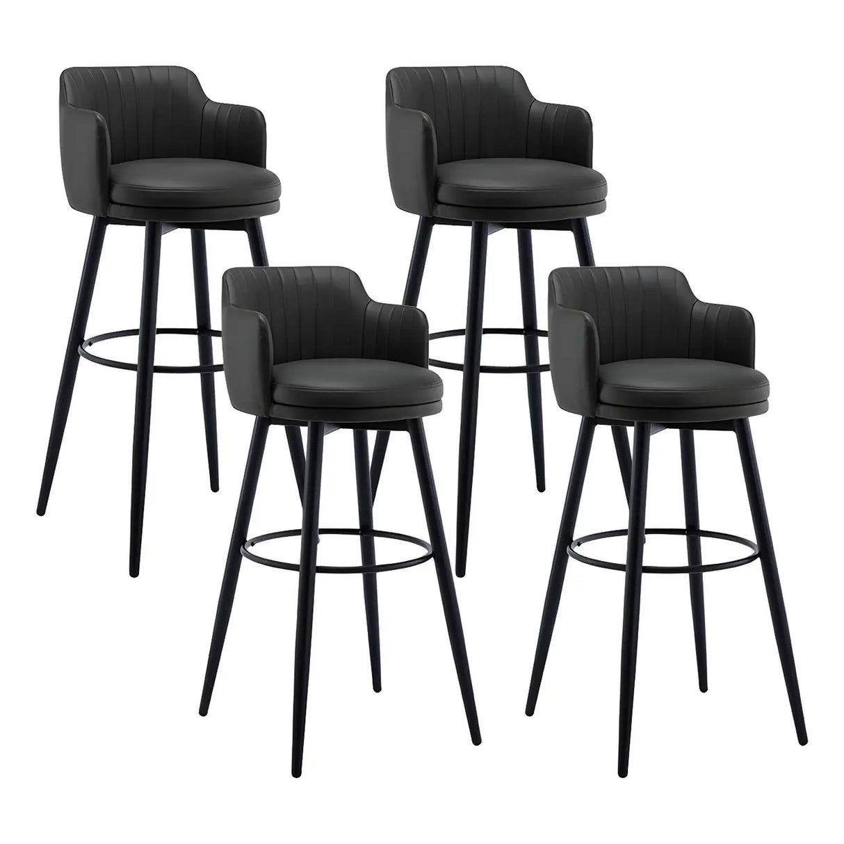 Round Leather Backrest Arm Black Iron Base Bar Stool Image - 22