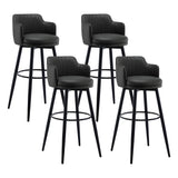 Round Leather Backrest Arm Black Iron Base Bar Stool Image - 22