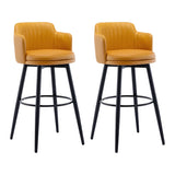 Round Leather Backrest Arm Black Iron Base Bar Stool Image - 23