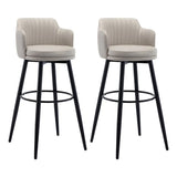 Round Leather Backrest Arm Black Iron Base Bar Stool Image - 25