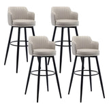 Round Leather Backrest Arm Black Iron Base Bar Stool Image - 26