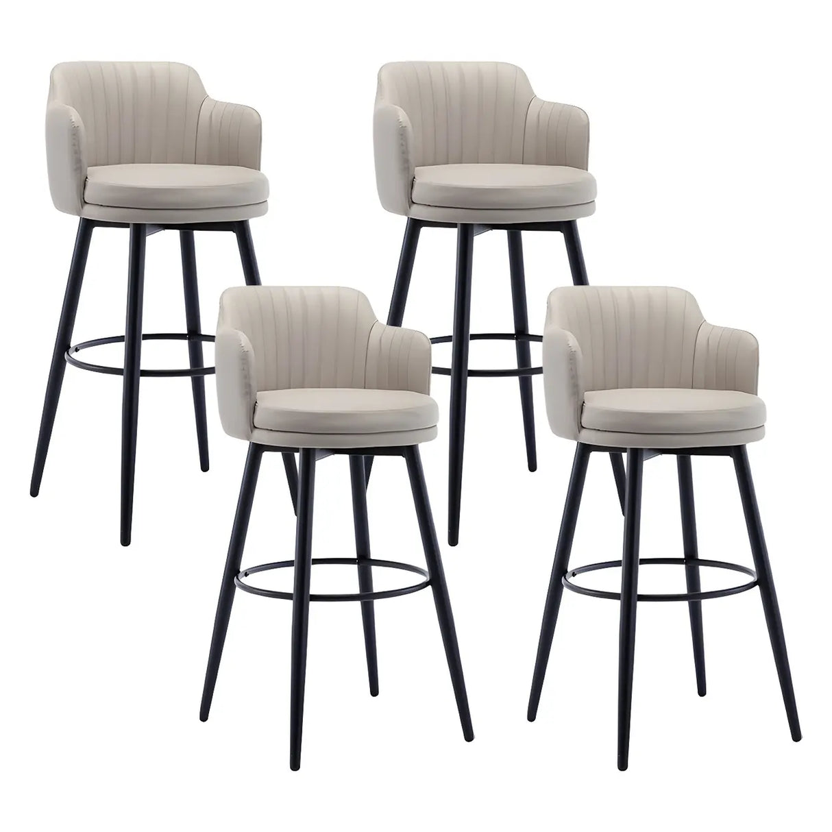 Round Leather Backrest Arm Black Iron Base Bar Stool Image - 28