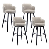 Round Leather Backrest Arm Black Iron Base Bar Stool Image - 28