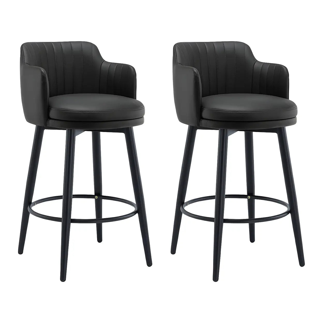 Round Leather Backrest Arm Black Iron Base Bar Stool Image - 29