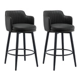 Round Leather Backrest Arm Black Iron Base Bar Stool Image - 29