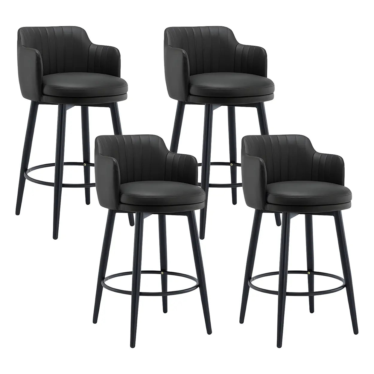 Round Leather Backrest Arm Black Iron Base Bar Stool Image - 30