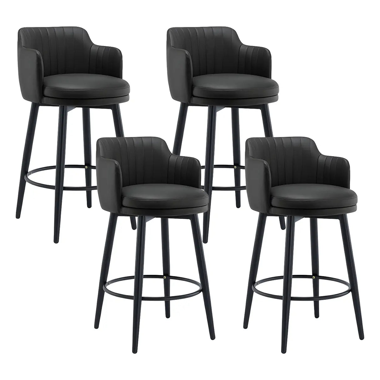 Round Leather Backrest Arm Black Iron Base Bar Stool Image - 30