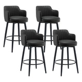 Round Leather Backrest Arm Black Iron Base Bar Stool Image - 30