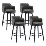 Round Leather Backrest Arm Black Iron Base Bar Stool Image - 32