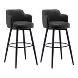 Round Leather Backrest Arm Black Iron Base Bar Stool Image - 33