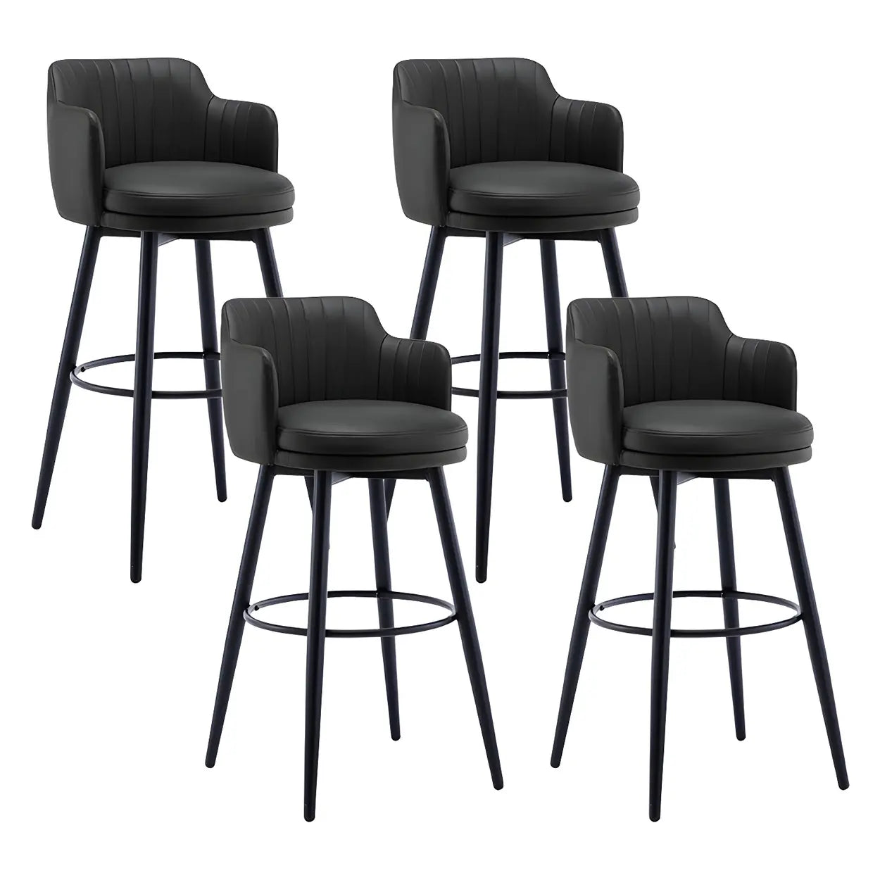 Round Leather Backrest Arm Black Iron Base Bar Stool Image - 34