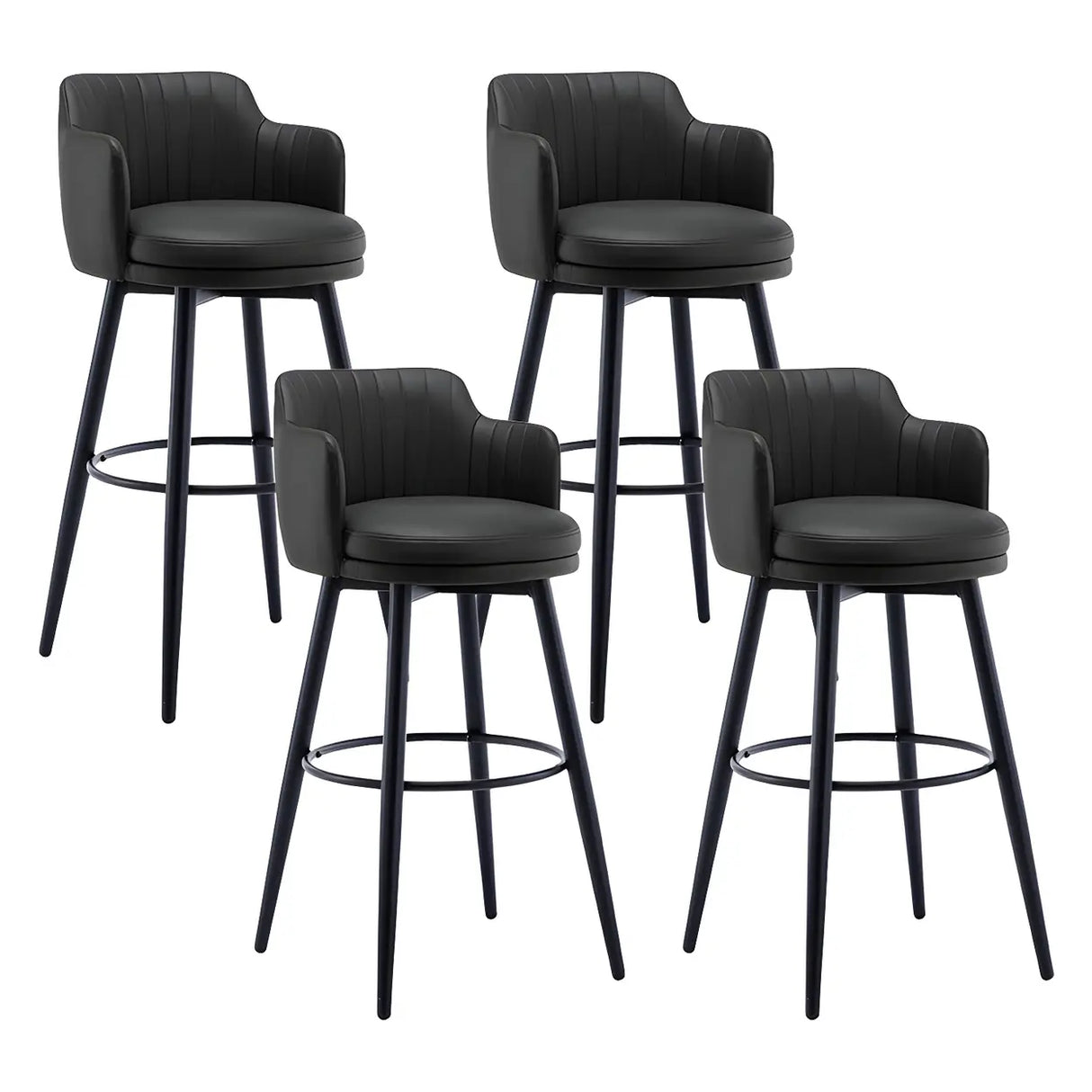 Round Leather Backrest Arm Black Iron Base Bar Stool Image - 34