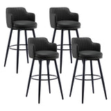 Round Leather Backrest Arm Black Iron Base Bar Stool Image - 34