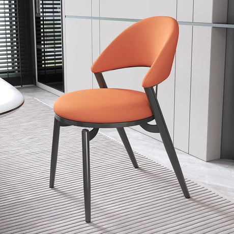 Round Leather Curved Back Metal Dining Chairs Grey Image - 2