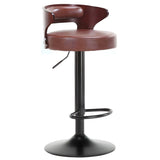 Round Leather Seat Adjustable Pedestal Swivel Bar Stool Image - 11