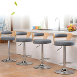 Round Leather Seat Adjustable Pedestal Swivel Bar Stool Image - 14