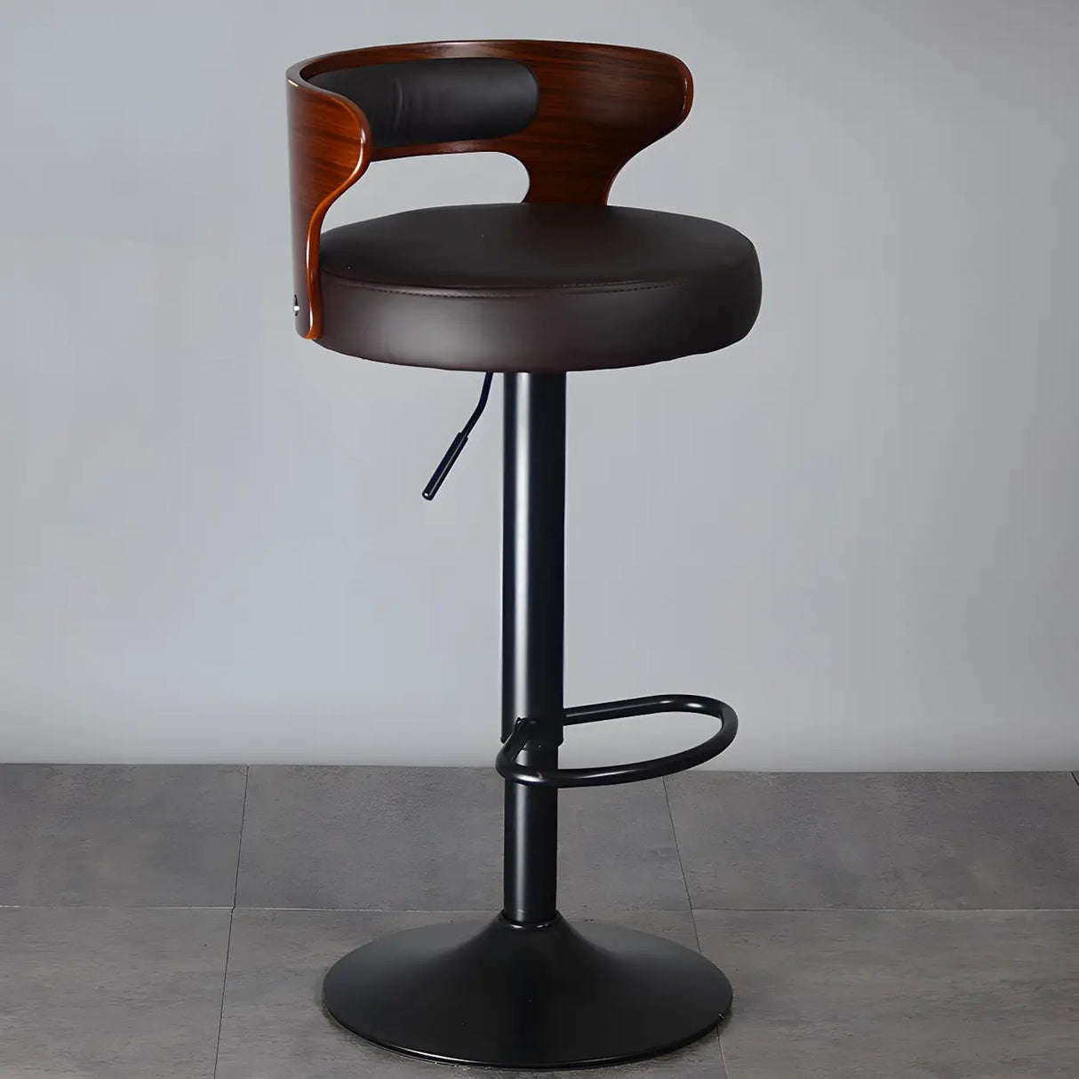 Round Leather Seat Adjustable Pedestal Swivel Bar Stool Image - 16