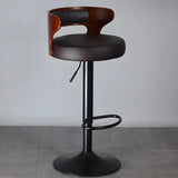 Round Leather Seat Adjustable Pedestal Swivel Bar Stool Image - 16