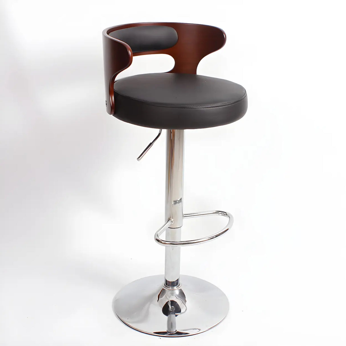 Round Leather Seat Adjustable Pedestal Swivel Bar Stool Image - 18