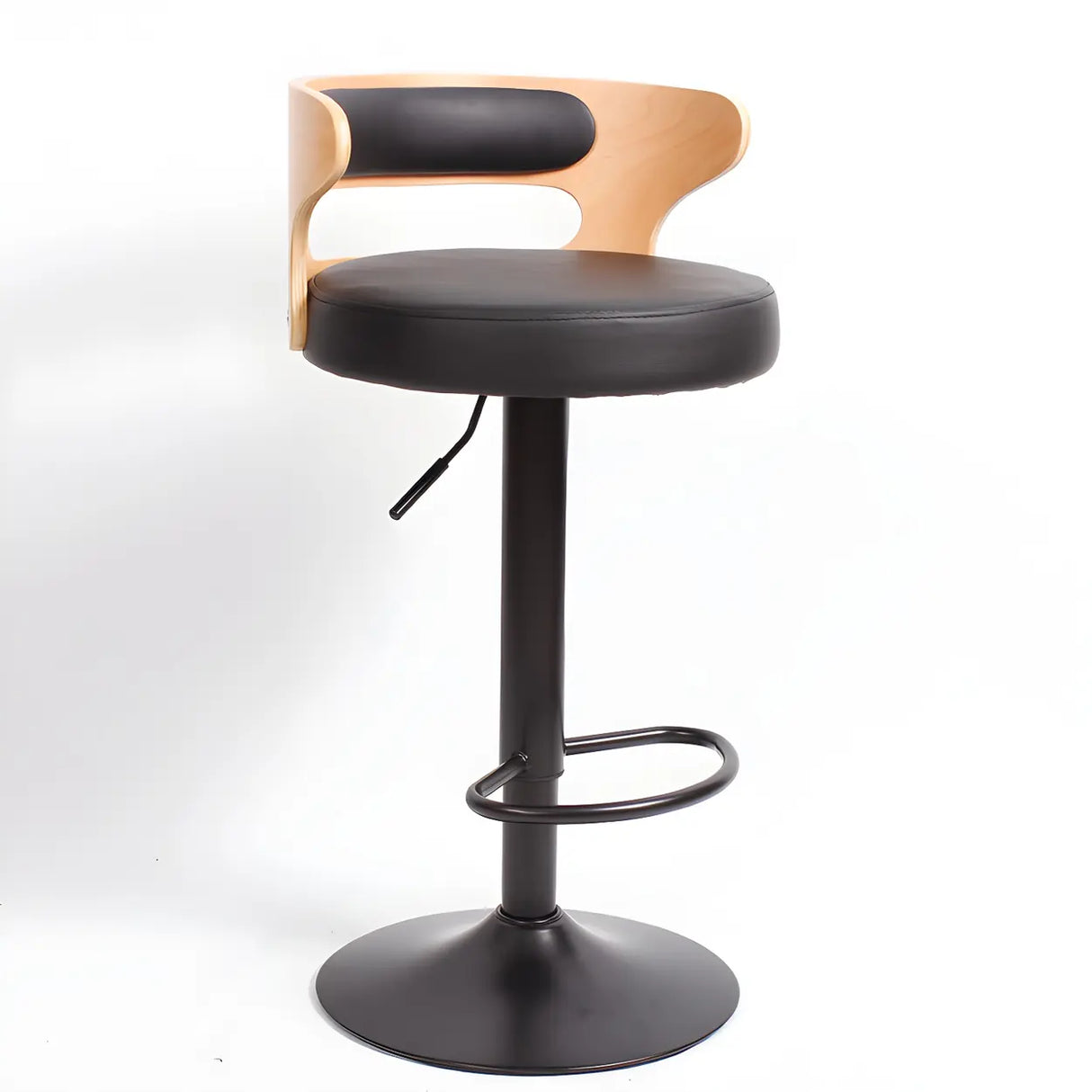 Round Leather Seat Adjustable Pedestal Swivel Bar Stool Image - 2