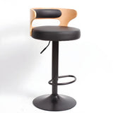 Round Leather Seat Adjustable Pedestal Swivel Bar Stool Image - 2