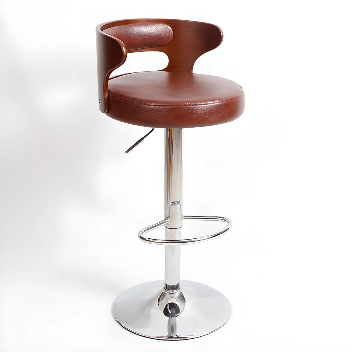 Round Leather Seat Adjustable Pedestal Swivel Bar Stool Image - 20
