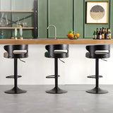 Round Leather Seat Adjustable Pedestal Swivel Bar Stool Image - 3