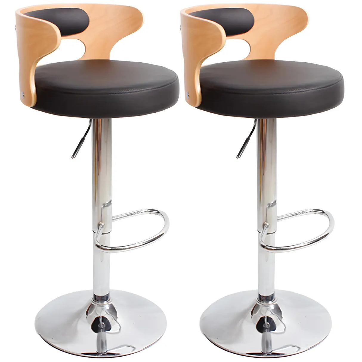 Round Leather Seat Adjustable Pedestal Swivel Bar Stool Image - 35