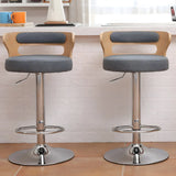 Round Leather Seat Adjustable Pedestal Swivel Bar Stool Image - 5