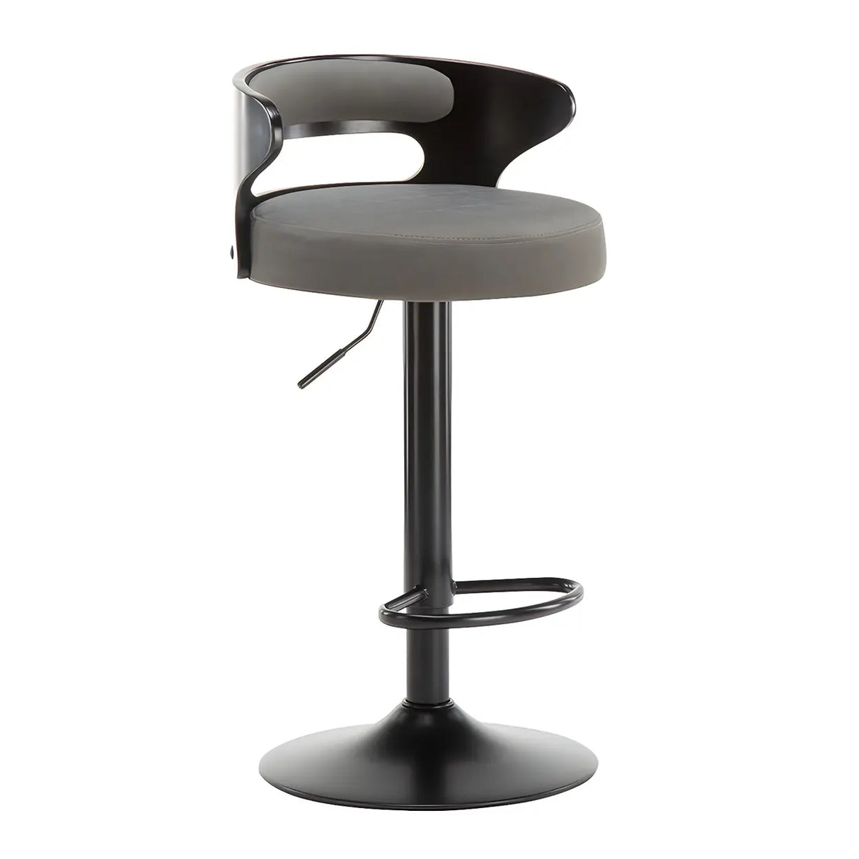 Round Leather Seat Adjustable Pedestal Swivel Bar Stool Image - 6